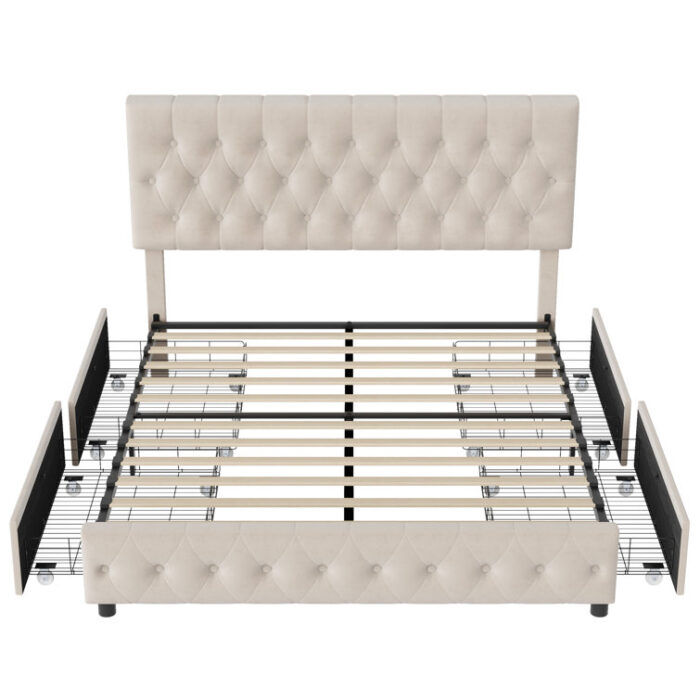 Huyen Upholstered Storage Platform Bed with Adjustable Tufted Headboard and 4 Drawers - Chic Decora