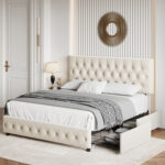 Huyen Upholstered Storage Platform Bed with Adjustable Tufted Headboard and 4 Drawers - Chic Decora