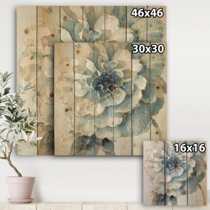 Indigold Watercolor Flower II – Farmhouse Print on Natural Pine Wood - Chic Decora