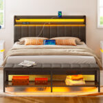 Iolana Upholstered Bed with Headboard, Detachable Shoe Rack, LED Lights and USB Ports - Chic Decora