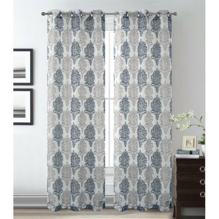 Floral Semi-Sheer Rod Pocket Curtain Panels (Set of 2) - Chic Decora