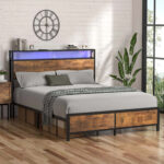 Izzat Industrial Platform Bed with LED Lights and USB Ports - Chic Decora