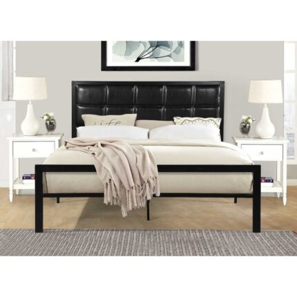 Jaheim Vegan Leather Metal Platform Bed - Chic Decora