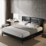 Jahzier Queen-size Bed Frame Black Upholstered Modern Platform Bed With Faux Leather Headboard - Chic Decora