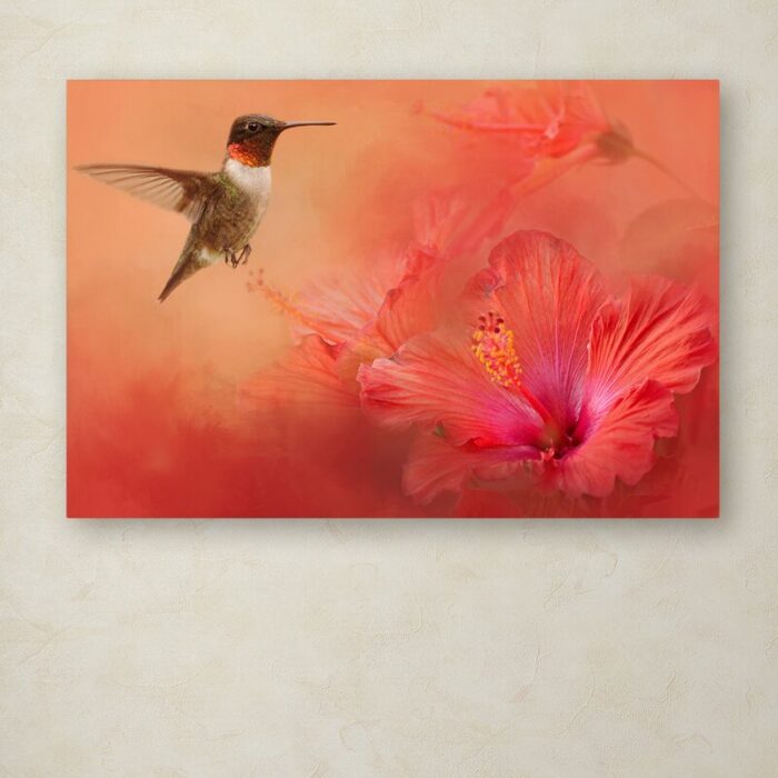 Jai Johnson ” Hummingbird And Peach Hibiscus ” by Jai Johnson - Chic Decora