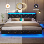 Jaquelina Vegan Leather Metal Platform Bed - Chic Decora