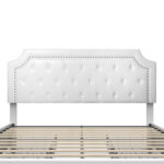 Jashod Bed Frame Upholstered Low Profile Platform Bed with Tufted Faux Leather Headboard - Chic Decora