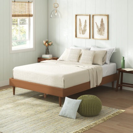 Ravenna Upholstered Linen Tri-Panel Channel Headboard Platform Bed Frame - Chic Decora