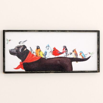 Javin Wood Framed Canvas Wall Decor with Birds on Dog - Chic Decora