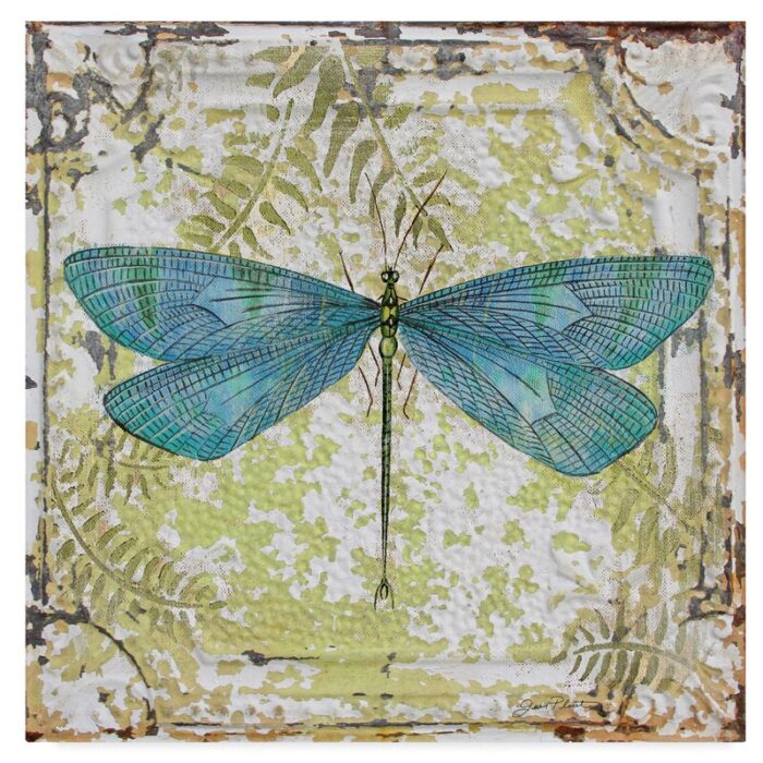 Jean Plout ” Dragonfly On Tin Tile 2 ” by Jean Plout - Chic Decora