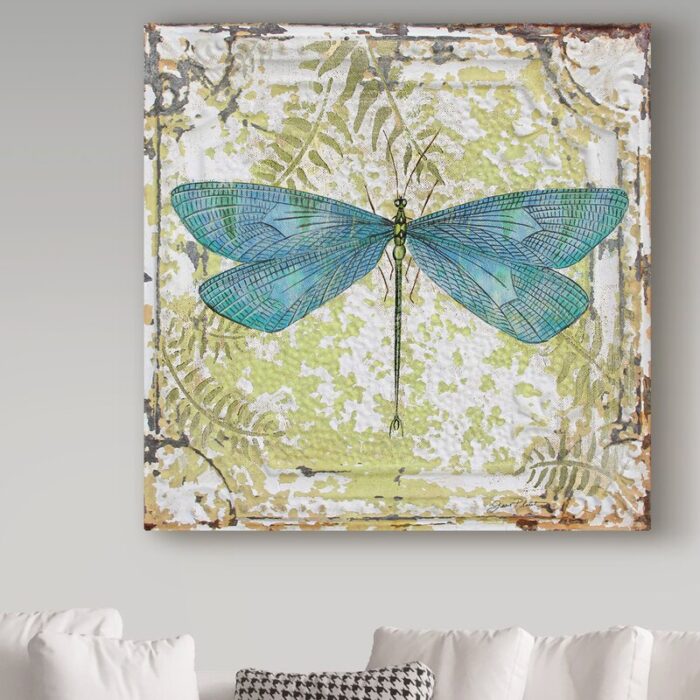 Jean Plout ” Dragonfly On Tin Tile 2 ” by Jean Plout - Chic Decora