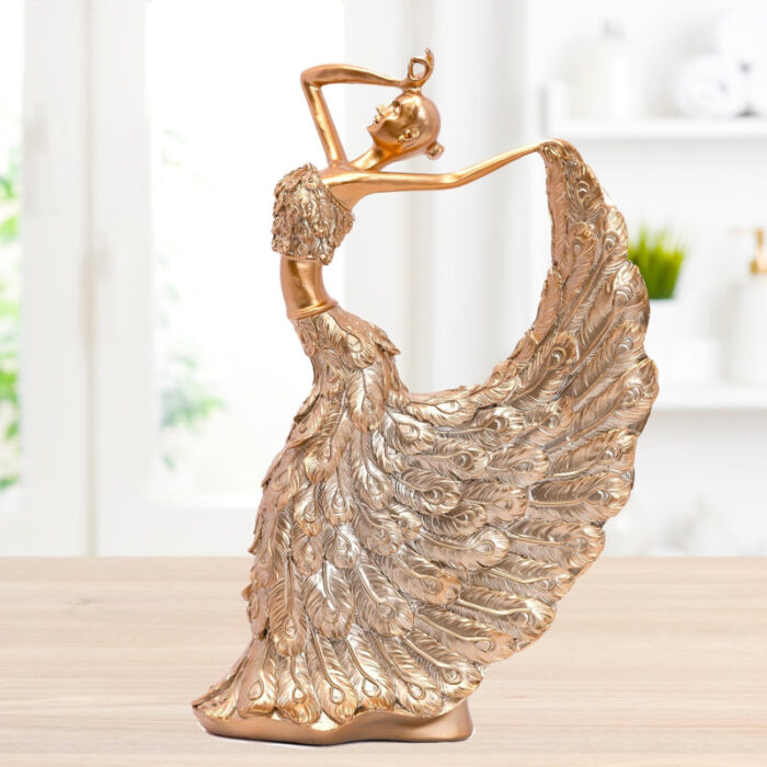 Jegar Golden Polyresin Peacock Figurine In Dancing Pose - Chic Decora