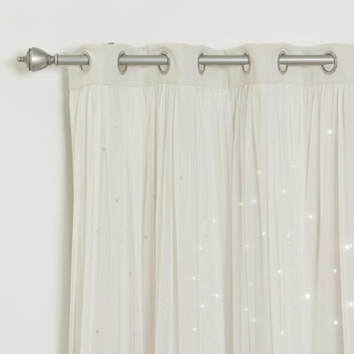 Jenifer Tulle Overlay Star Cut Out Solid Room Darkening Grommet Curtain Panels (Set of 2) - Chic Decora