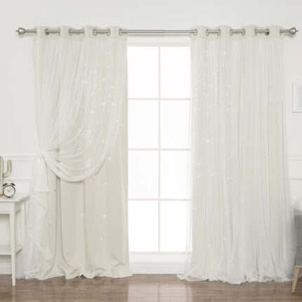 Jenifer Tulle Overlay Star Cut Out Solid Room Darkening Grommet Curtain Panels (Set of 2) - Chic Decora