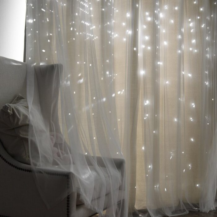 Jenifer Tulle Overlay Star Cut Out Solid Room Darkening Grommet Curtain Panels (Set of 2) - Chic Decora