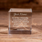 Jhet Personalized Ephesians 2:10 Square Cut Crystal Cube – Inspirational Keepsake - Chic Decora