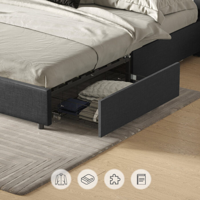 Joden Upholstered Storage Bed Dark Gray Bed Frame with 4 Drawers - Chic Decora