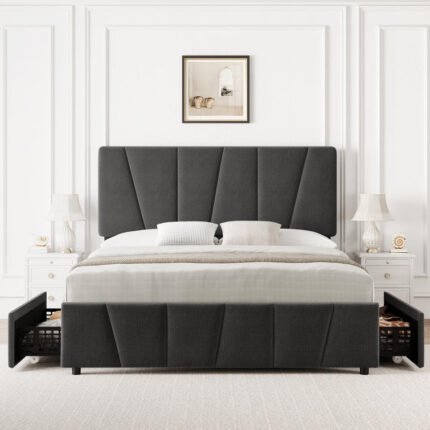 Aneres Upholstered Metal Slat Bed - Chic Decora