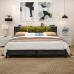 Kailynn Metal Bed Frame with Headboard, LED Lights and USB Ports, Large Storage Space - Chic Decora