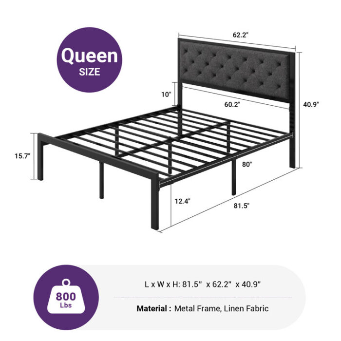 Katri Upholstered Metal Platform Bed - Chic Decora