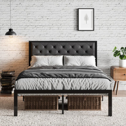 Cassie Upholstered Platform Bed Frame with Modern & Stylish Headboard - Chic Decora