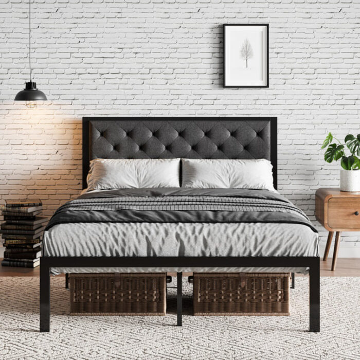 Katri Upholstered Metal Platform Bed - Chic Decora