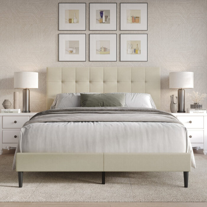 Kearn Upholstered Platform Bed - Chic Decora