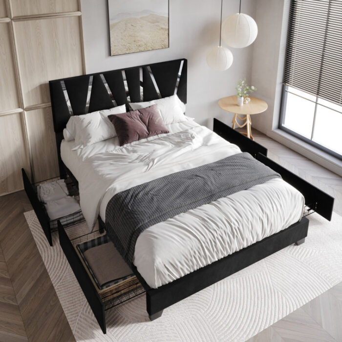 Kelwyn Upholstered Platform Storage Bed - Chic Decora