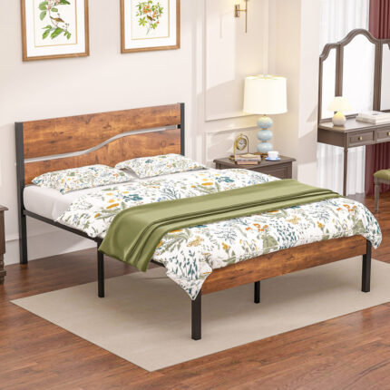 Kempst Platform Bed Frame with Wood Headboard and Footboard, Mattress Foundation, No Box Spring Needed - Chic Decora