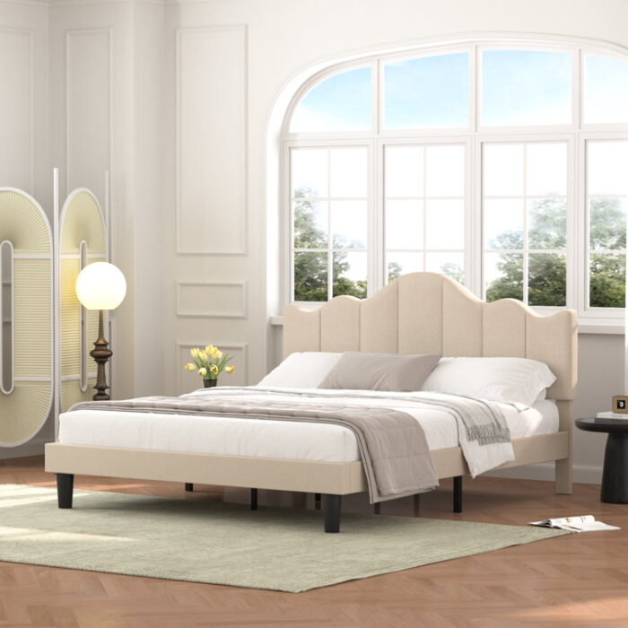 Kempst Upholstered Platform Bed Frame with Headboard - Chic Decora