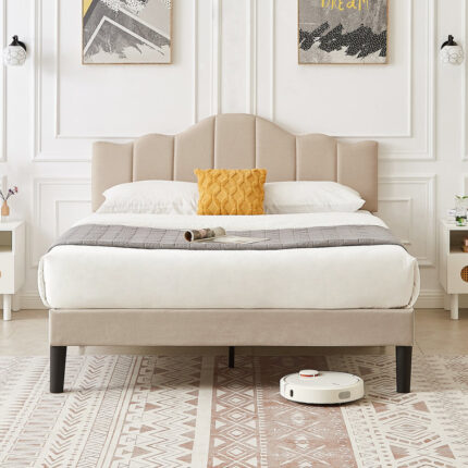 Alanta Tufted Upholstered Platform Bed Frame, LED Bed with Adjustable Headboard - Chic Decora