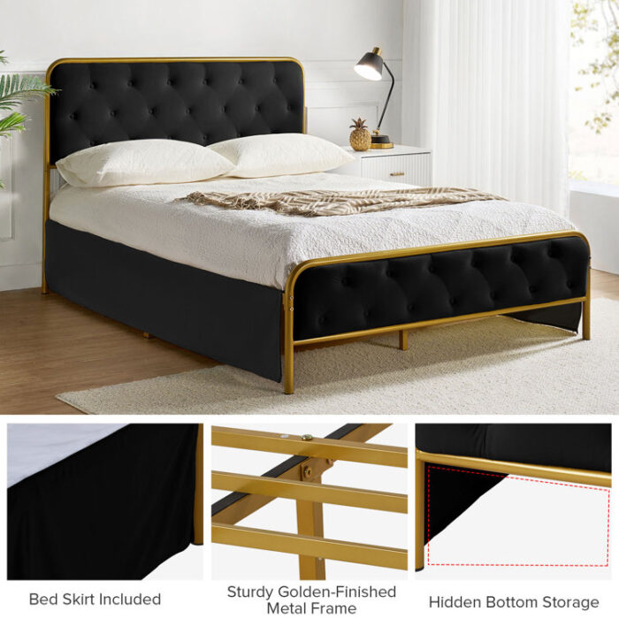 Kesha Velvet Upholstered Platform Bed with Button-tufted - Chic Decora