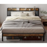 Kewarra Platform, Metal Bed Frame with Storage Headboard, Sturdy and Stable - Chic Decora