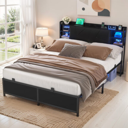 Upholstery Platform Bed with Four Drawers - Chic Decora