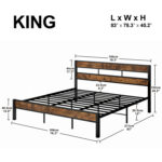 King Bed Frame And Headboard, Easy Assembly, Noise-free, No Box Spring Needed, Heavy Strong Metal Support Frames, Double-row Support Bars, Rustic Brown - Chic Decora