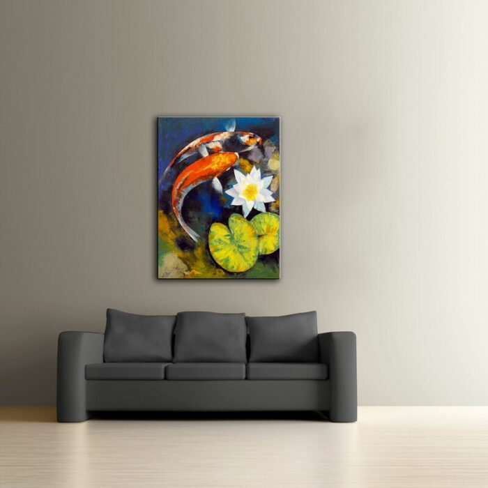 Koi Fish and Water Lily by Michael Creese Painting on Canvas - Chic Decora