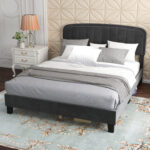 Kuhns Platform Bed Frame with Upholstered Headboard and 12 Wooden Slats - Chic Decora