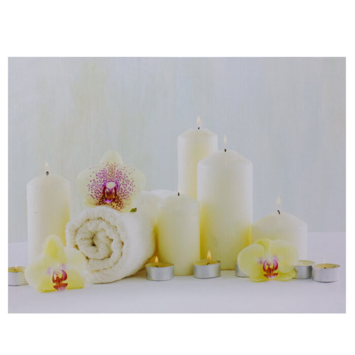 LED Lighted Candles and Orchids Spa Inspired Canvas Wall Art 15.75″ - Chic Decora