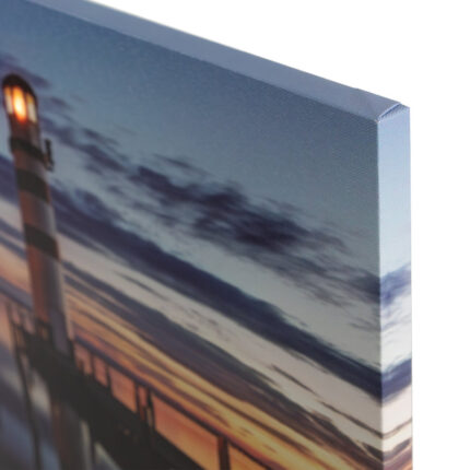 LED Lighted Coastal Sunset Lighthouse Scene Canvas Wall Art 15.75″ x 23.5″ - Chic Decora