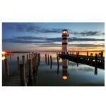 LED Lighted Coastal Sunset Lighthouse Scene Canvas Wall Art 15.75″ x 23.5″ - Chic Decora