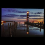 LED Lighted Coastal Sunset Lighthouse Scene Canvas Wall Art 15.75″ x 23.5″ - Chic Decora