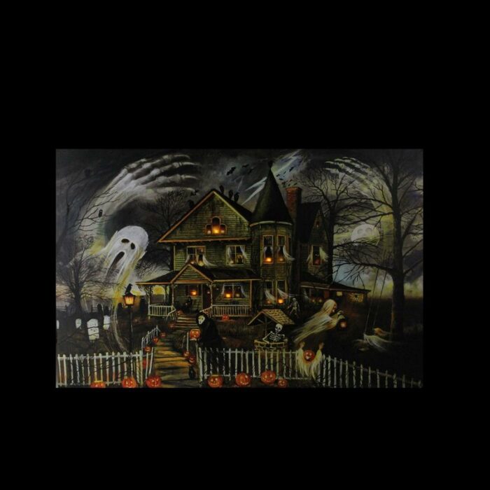 LED Lighted Creepy Haunted House Halloween Canvas Wall Art - Chic Decora