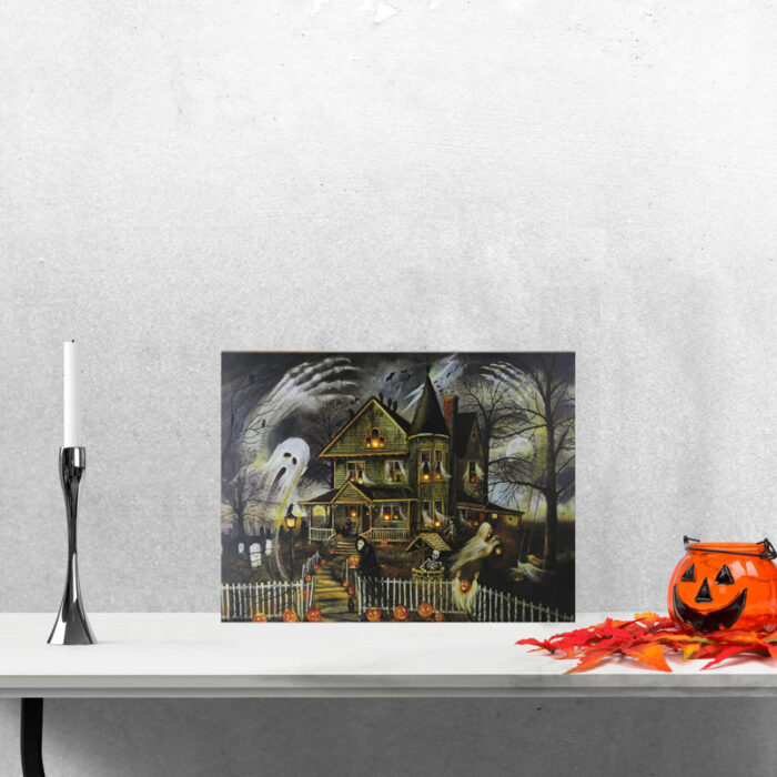 LED Lighted Creepy Haunted House Halloween Canvas Wall Art - Chic Decora