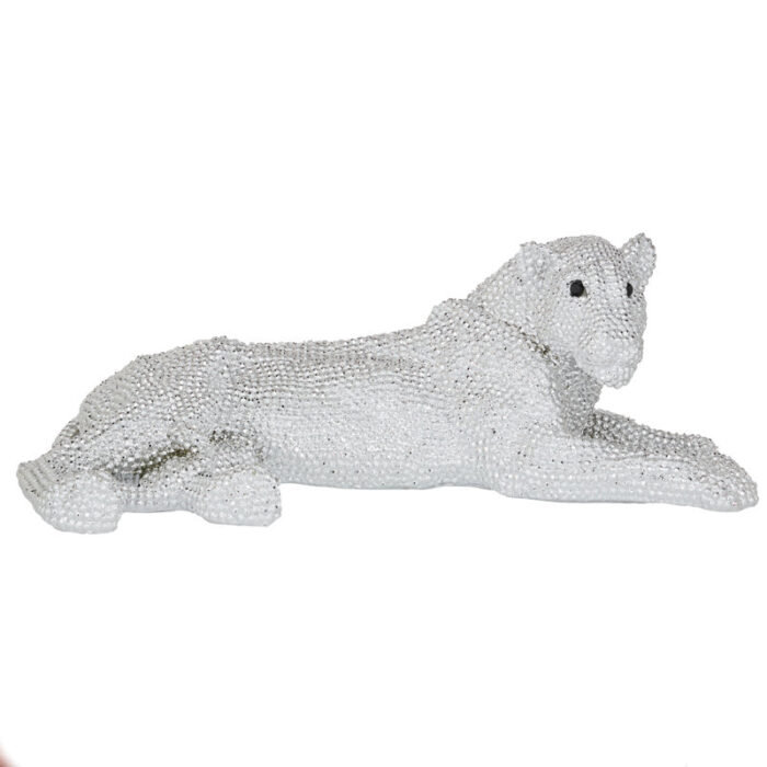 Large Silver Polystone Resting Panther, 26″ X 9″ - Chic Decora