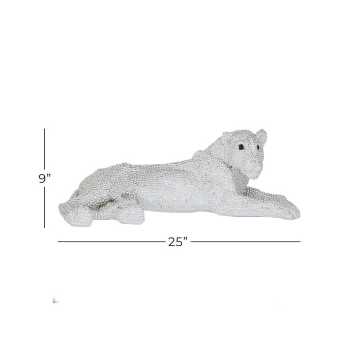 Large Silver Polystone Resting Panther, 26″ X 9″ - Chic Decora