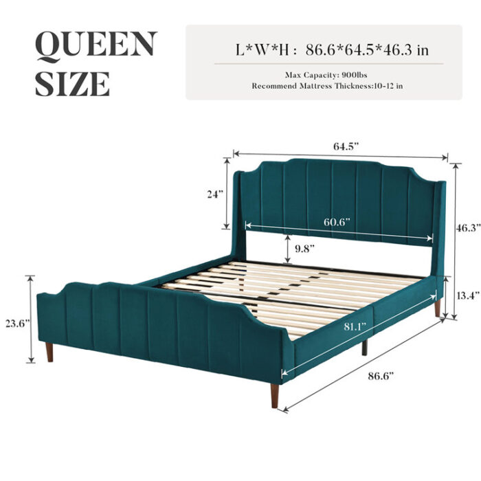 Lasater Queen Size Modern Curved Upholstered Bed - Chic Decora