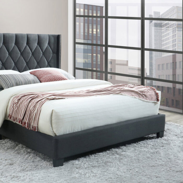 Latitude Run Amelia Upholstered Fabric Tufted, Queen Platform Bed, Fully Slates in Balck - Chic Decora