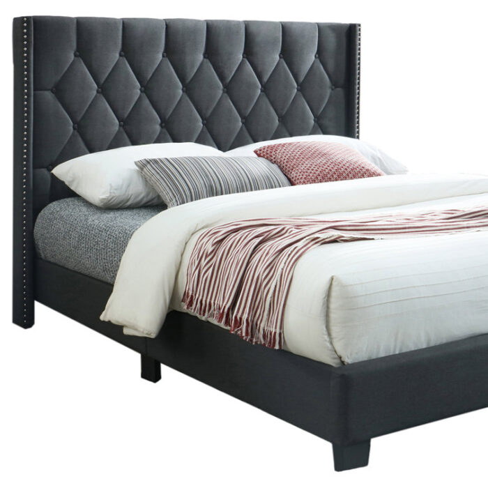 Latitude Run Amelia Upholstered Fabric Tufted, Queen Platform Bed, Fully Slates in Balck - Chic Decora