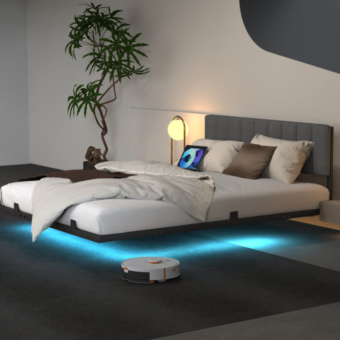 Leevicker Floating Platform Bed with LED Lights - Chic Decora