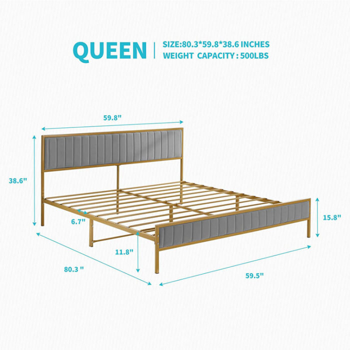 Leilaann Upholstered Metal Platform Bed - Chic Decora